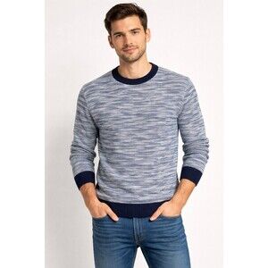 Tommy Hilfiger Men’s Blue White Marled Knit Crewneck Sweater Size Small